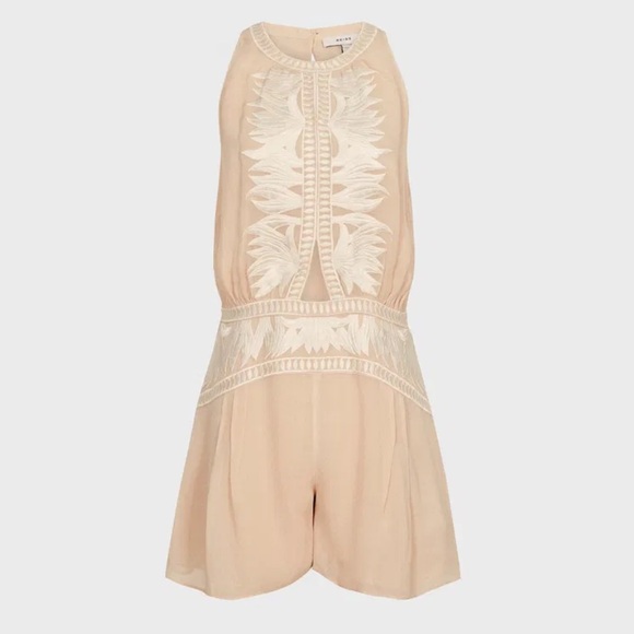 Reiss woman’s coco Embroidered Chic Beige Sleeveless Romper - Picture 4 of 13